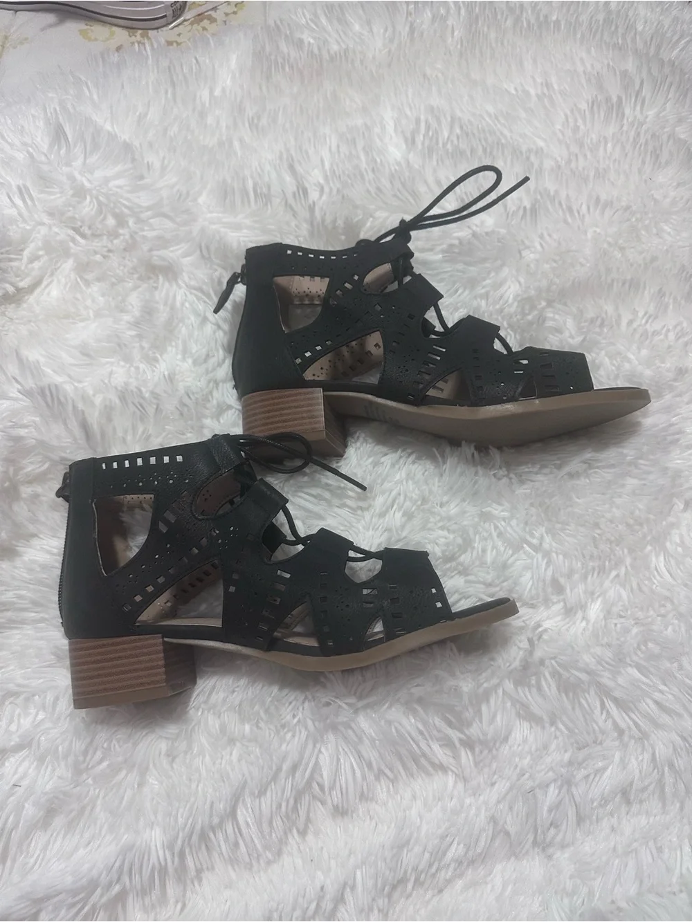 Harper Canyon Black Lace-Up Cutout Sandals